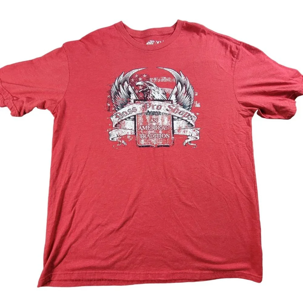Bass Pro Shops Mens XL Red Shirt Eagle Crew Neck Short Sleeve Fishing Casual